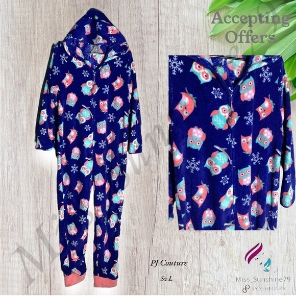 PJ Couture - Sz L - super soft fleece hooded Overall chill lounge vibe - Picture 1 of 5